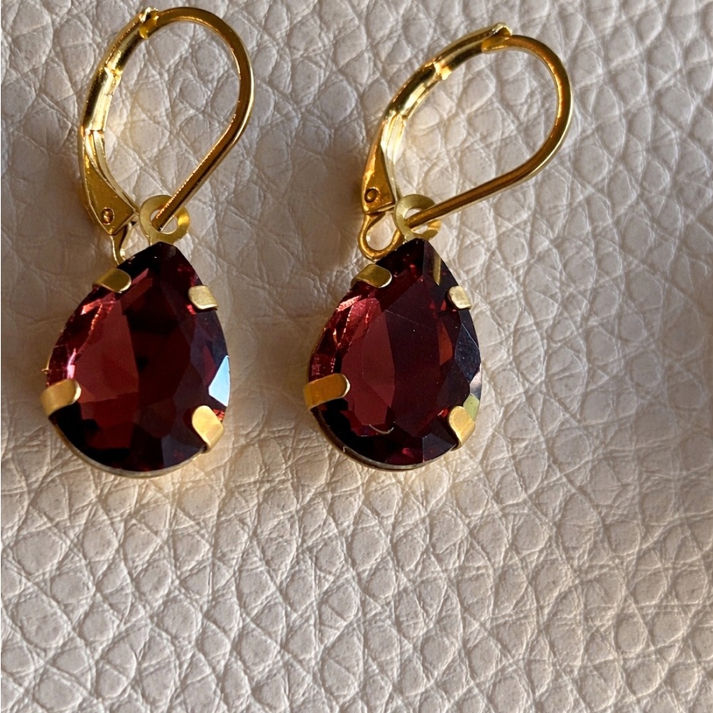 Glamorous Gold and Deep Red Teardrop Earrings